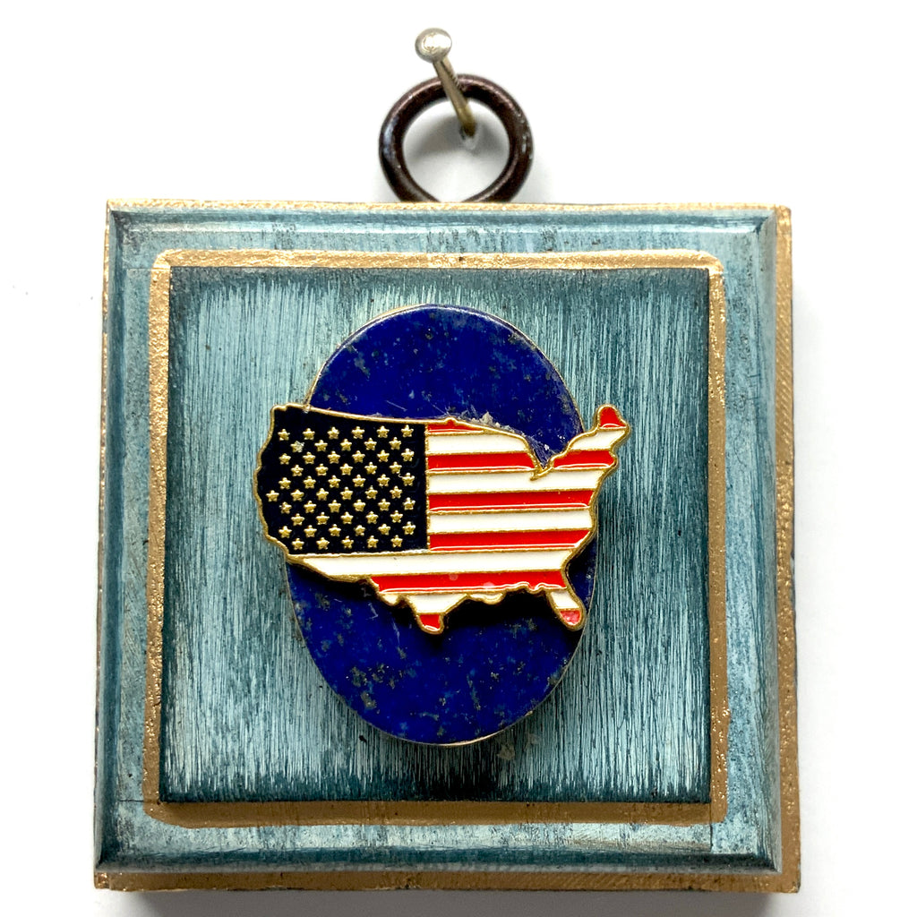 Painted Frame with USA Pin on Lapis (2.5