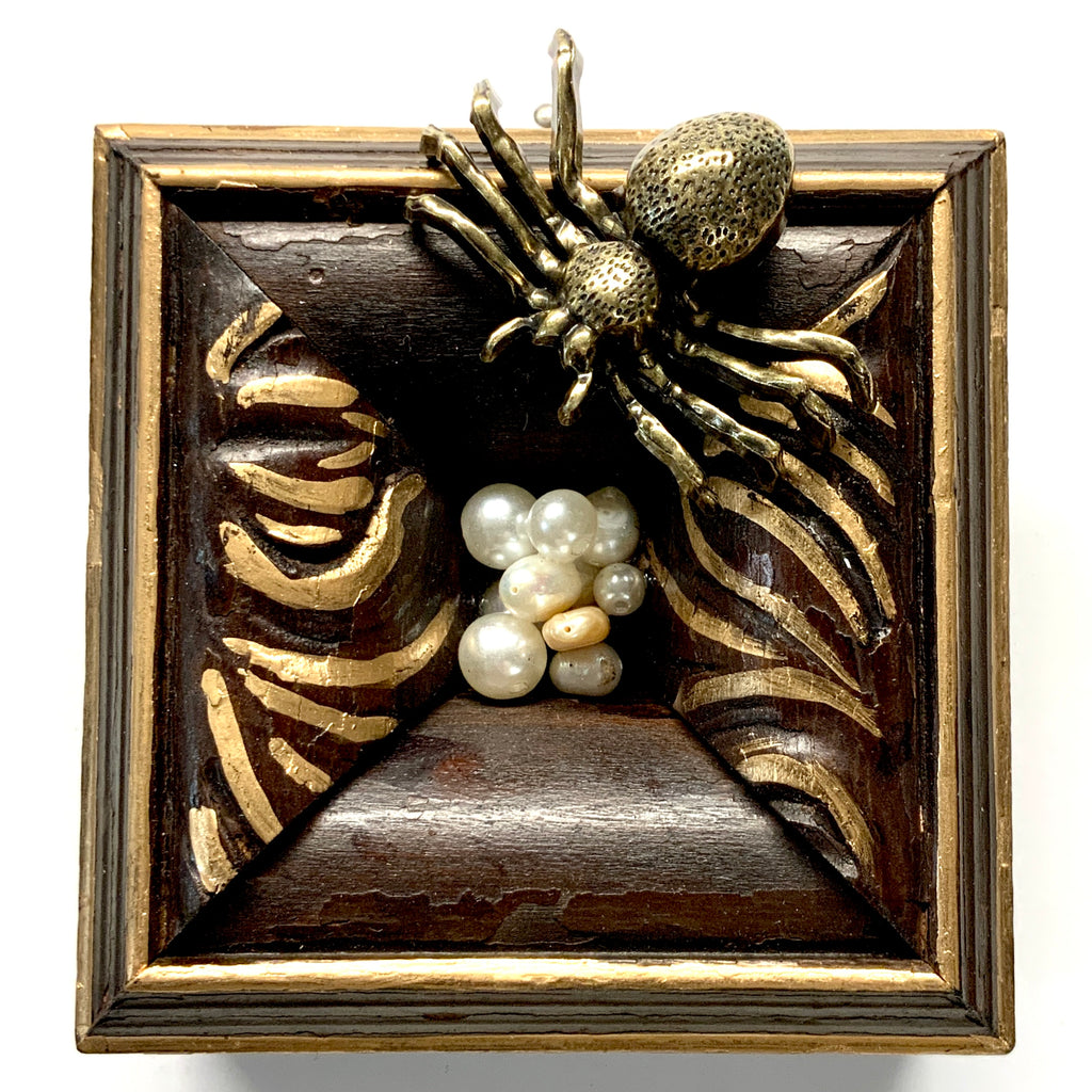 Wooden Frame with Spider on Pearls (4