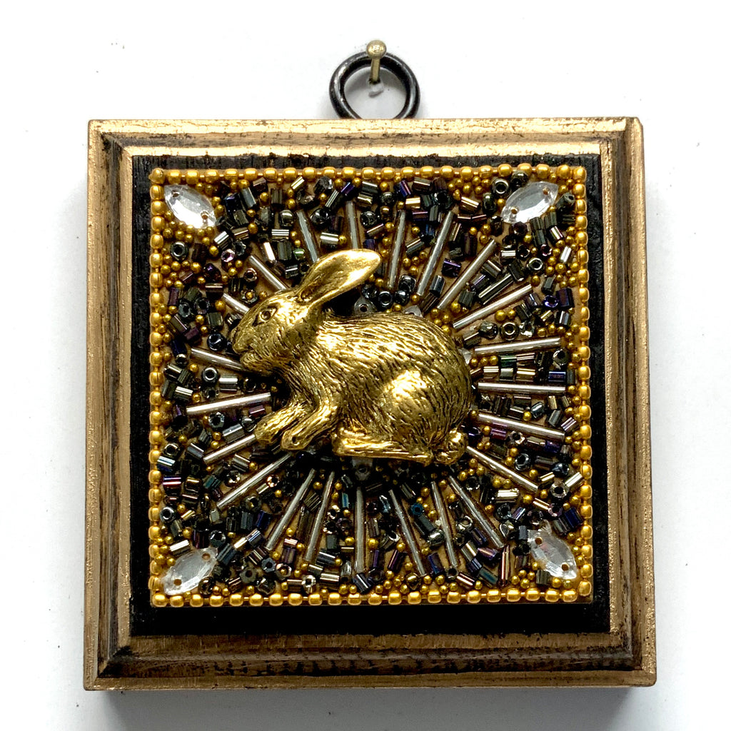 Bourbon Barrel Frame with Bunny on Beaded Block (3.25” wide)