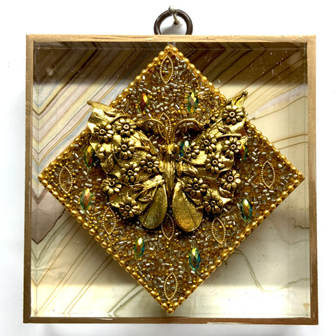 Acrylic Frame with Butterfly on Gold Beaded Block / Slight Imperfections (4