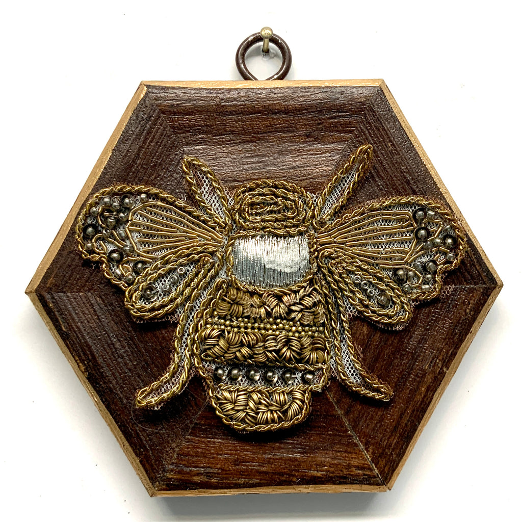 Wooden Frame with Embroidered Bee (4.75” wide)