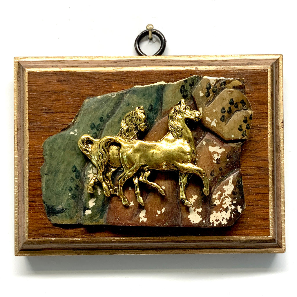 Mahogany Frame with Horses on Antique Jade (4.75” wide)