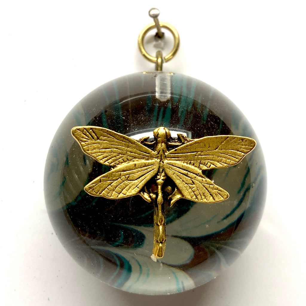 Acrylic Dome Frame with Dragonfly on Marbled Paper / Slight Imperfections (2.5