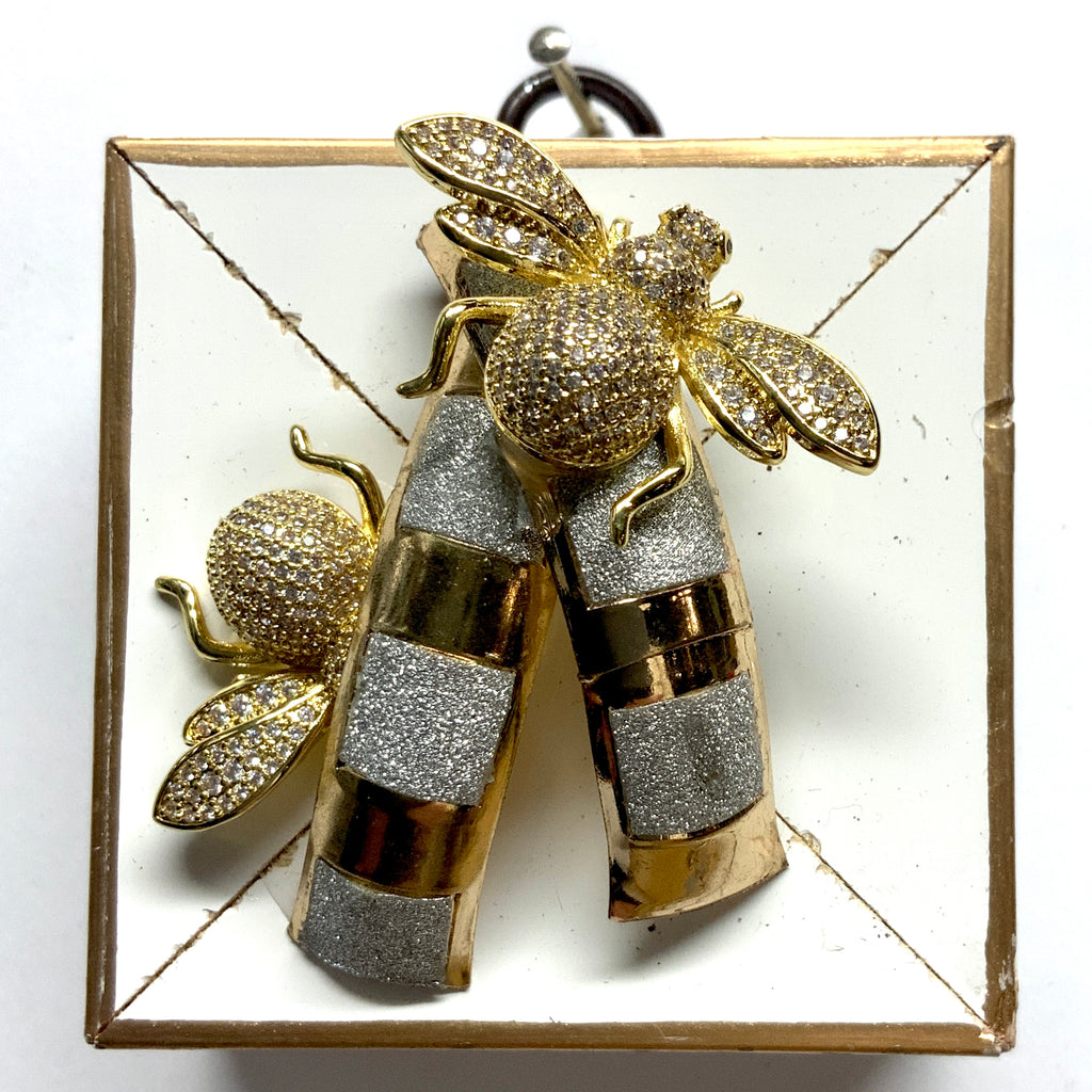 Modern Lacquered Frame with Sparkle Bees on Earrings (2.5