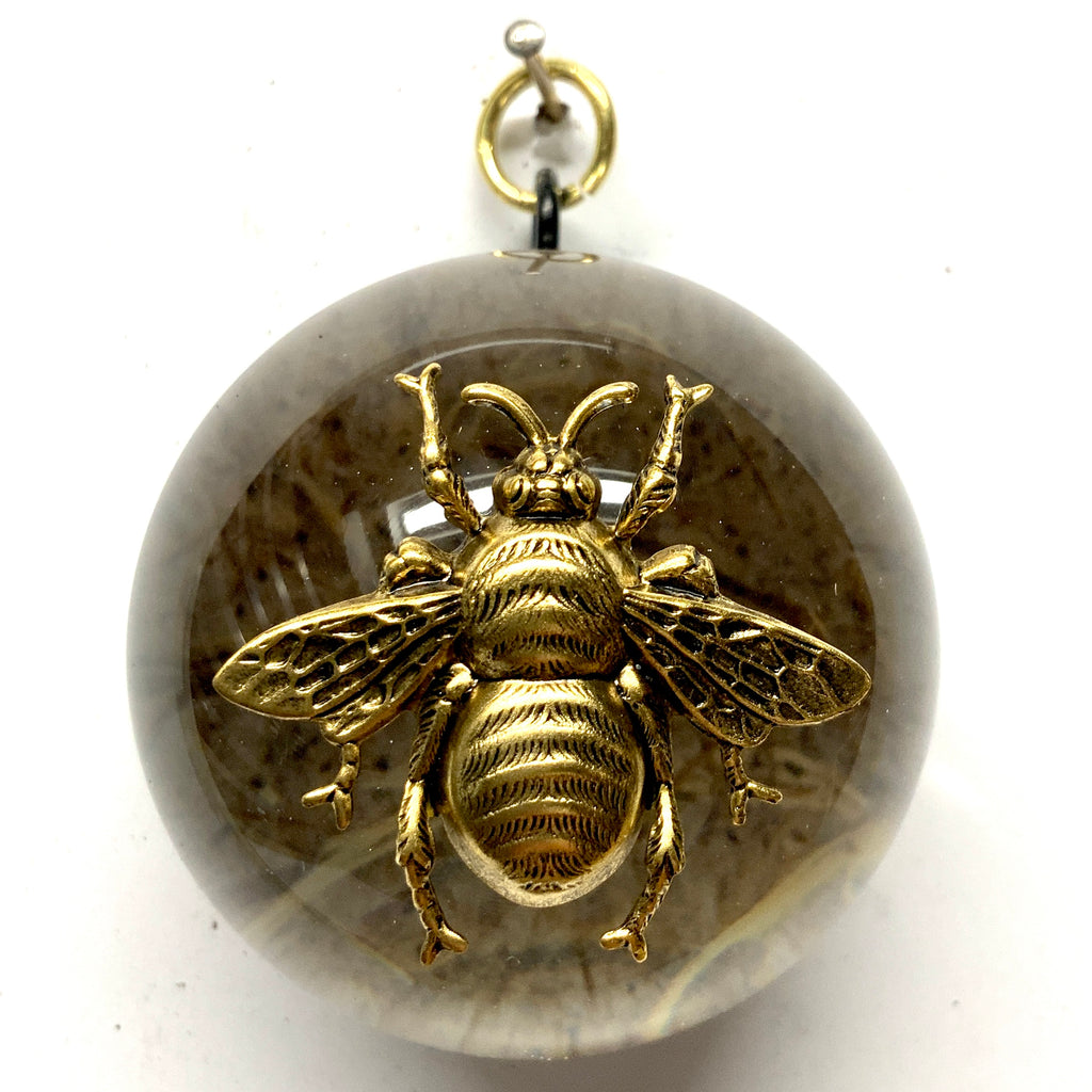 Acrylic Dome Frame with Grande Bee on Marbled Paper / Slight Imperfections (2.5