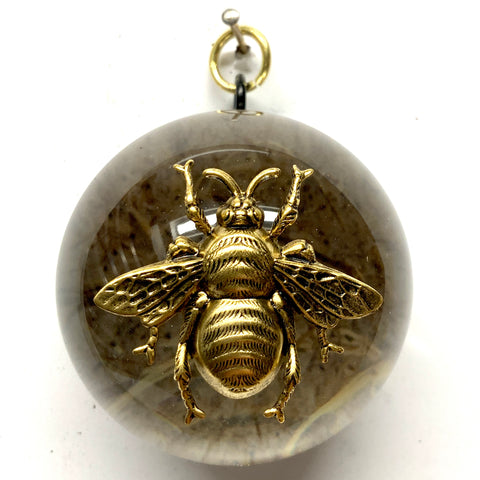 Acrylic Dome Frame with Grande Bee on Marbled Paper / Slight Imperfections (2.5