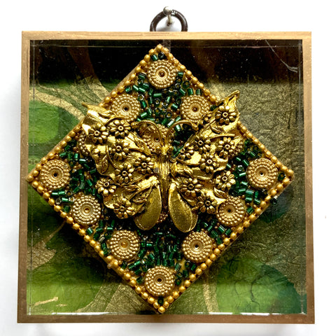 Acrylic Frame with Butterfly on Green Beaded Block / Slight Imperfections (4