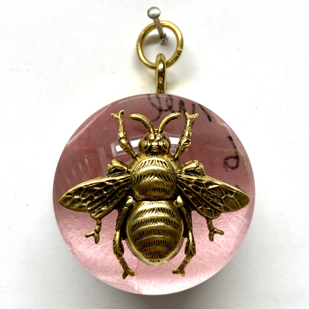 Acrylic Dome Frame with Grande Bee on Marbled Paper / Slight Imperfections (2