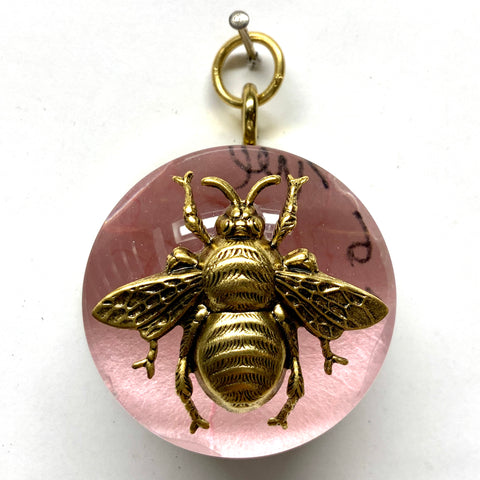 Acrylic Dome Frame with Grande Bee on Marbled Paper / Slight Imperfections (2
