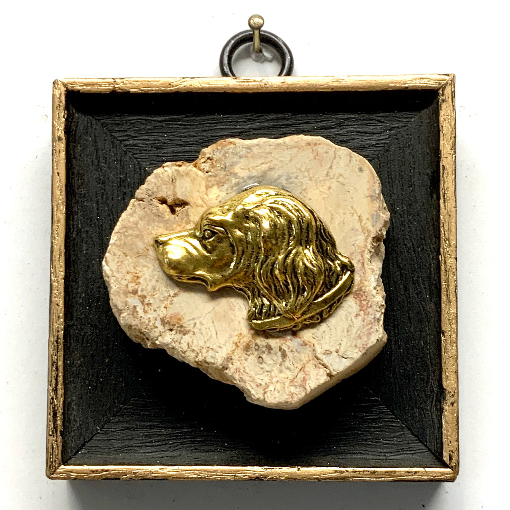 Painted Frame with Handsome Dog on Petrified Wood Piece (3” wide)