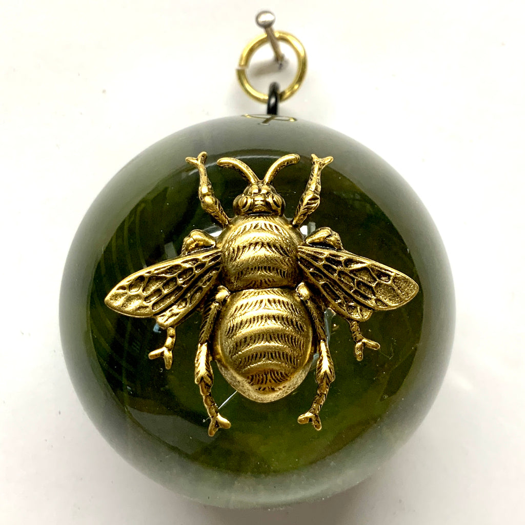 Acrylic Dome Frame with Grande Bee on Marbled Paper / Slight Imperfections (2.5