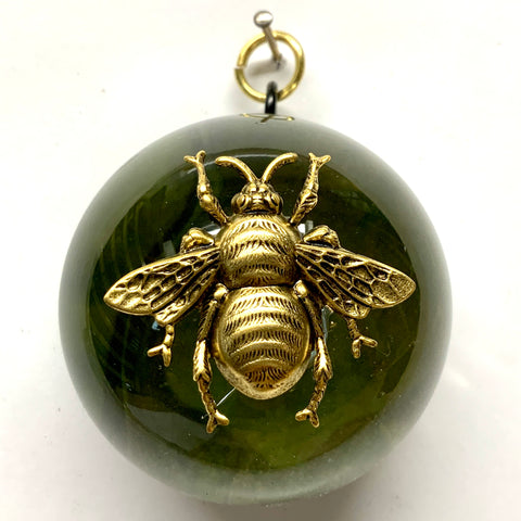 Acrylic Dome Frame with Grande Bee on Marbled Paper / Slight Imperfections (2.5