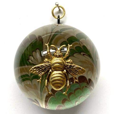 Acrylic Dome Frame with Grande Bee on Marbled Paper / Slight Imperfections (3