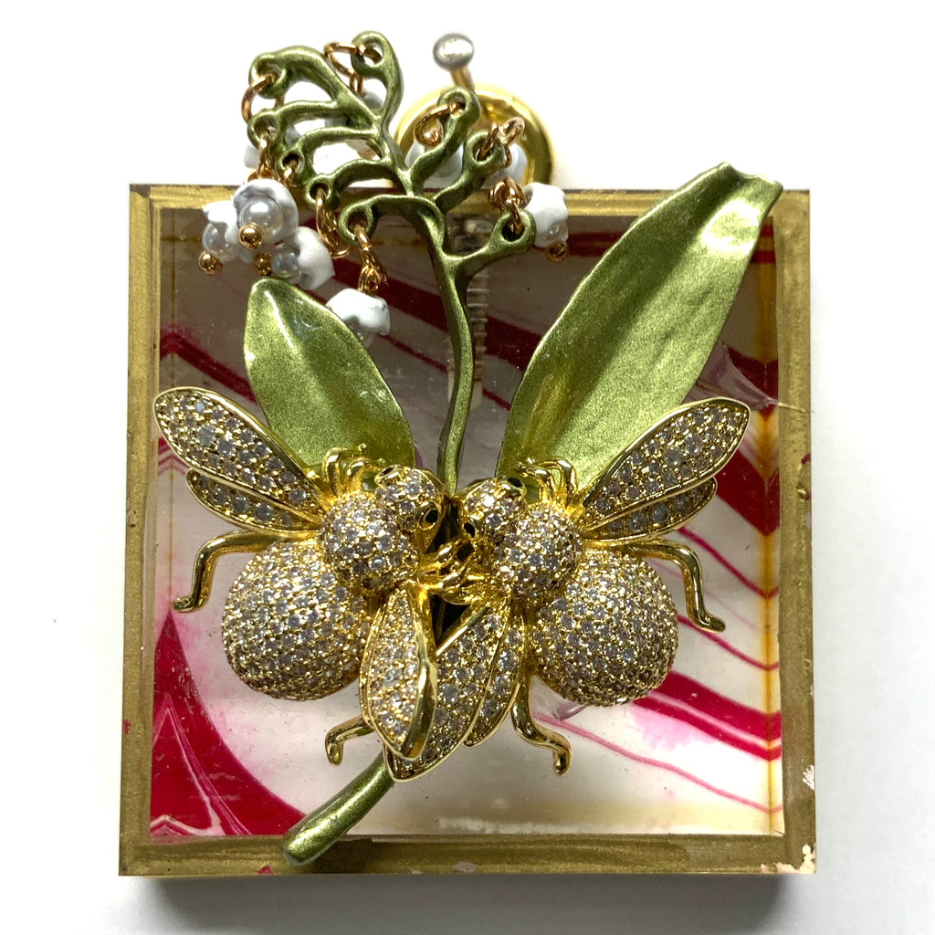 Acrylic Frame with Sparkle Bees on Lily of the Valley / Slight Imperfections (2