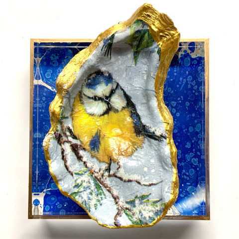 Acrylic Frame with Bird Oyster Shell on Marbled Paper / Slight Imperfections (4