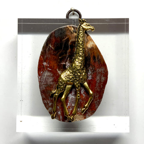 Lucite Acrylic Frame with Giraffe on Petrified Wood / Slight Imperfections (3.75” wide)