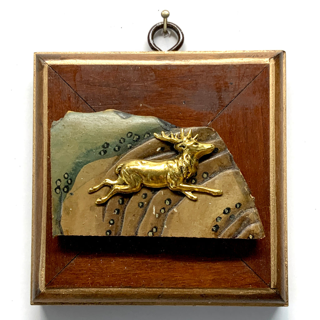Mahogany Frame with Stag on Antique Jade (3.75” wide)