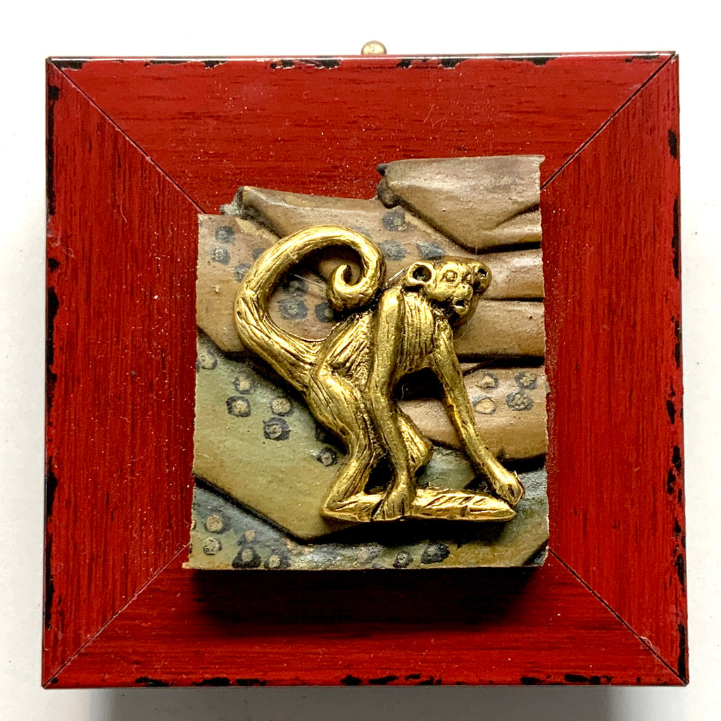Modern Lacquered Frame with Monkey on Antique Jade (3” wide)