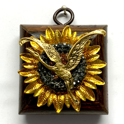 Wooden Frame with Crane on Sunflower (2.25” wide)