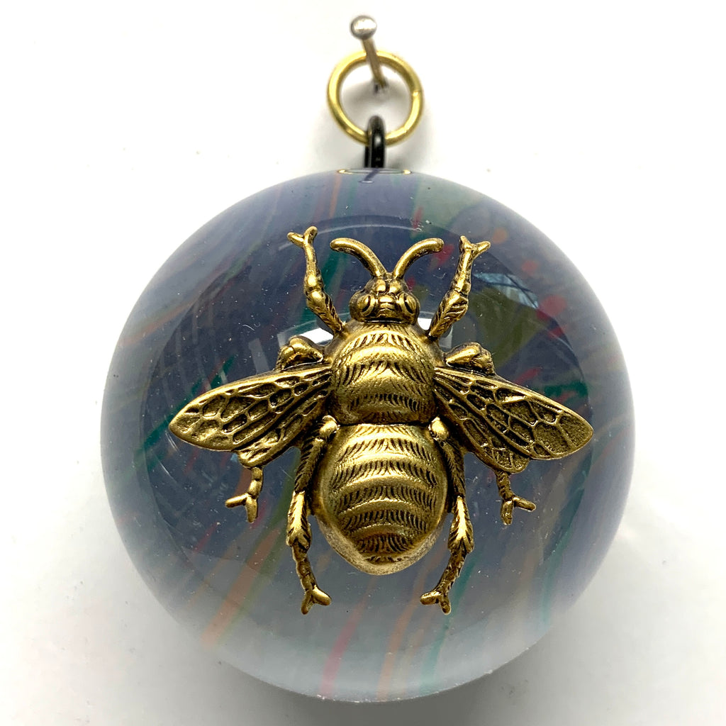 Acrylic Dome Frame with Grande Bee on Marbled Paper / Slight Imperfections (2.5