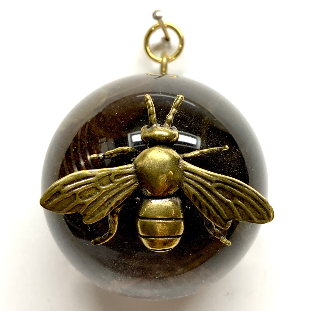 Acrylic Dome Frame with Bee on Marbled Paper / Slight Imperfections (2.5