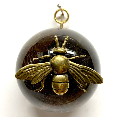 Acrylic Dome Frame with Bee on Marbled Paper / Slight Imperfections (2.5