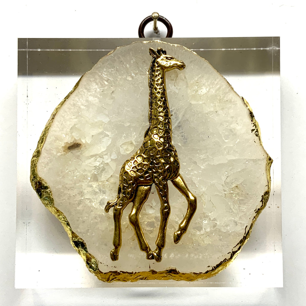 Lucite Acrylic Frame with Giraffe on Agate / Slight Imperfections (3.75” wide)