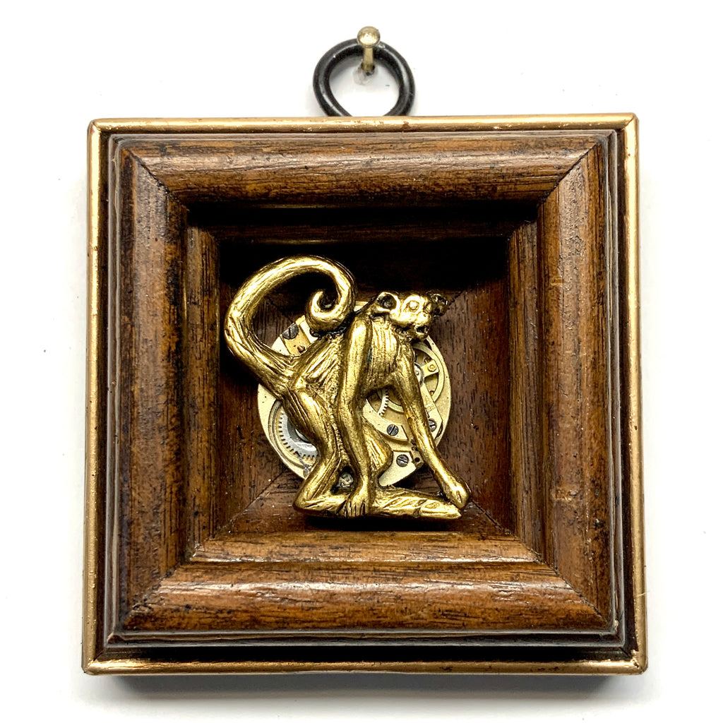 Wooden Frame with Monkey on Watch Movement (2.75” wide)