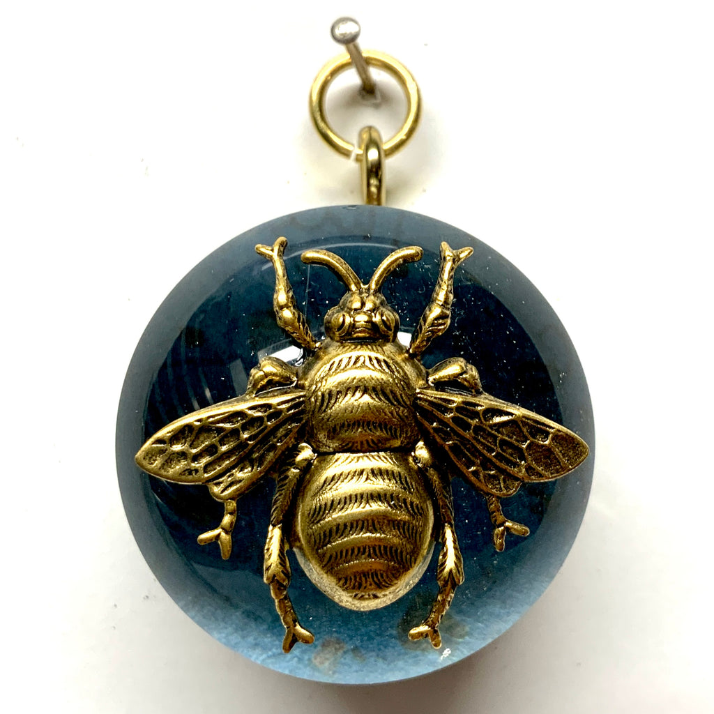 Acrylic Dome Frame with Grande Bee on Marbled Paper / Slight Imperfections (2