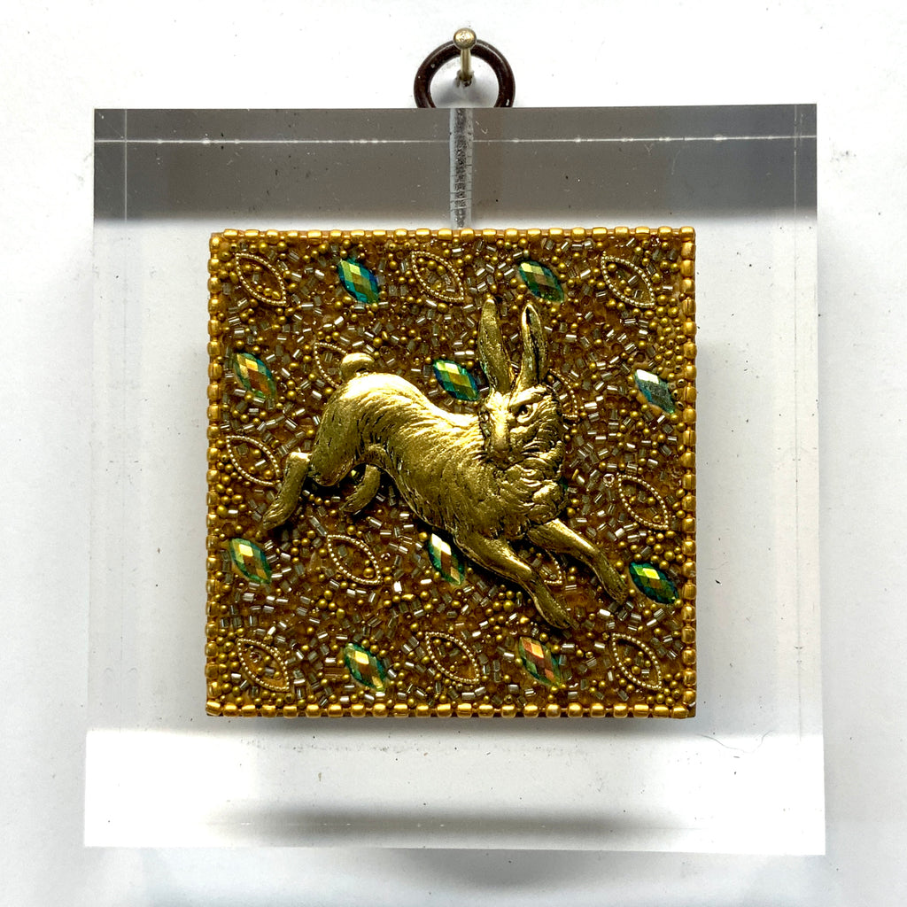Lucite Acrylic Frame with Hare on Beaded Block / Slight Imperfections (3.75” wide)