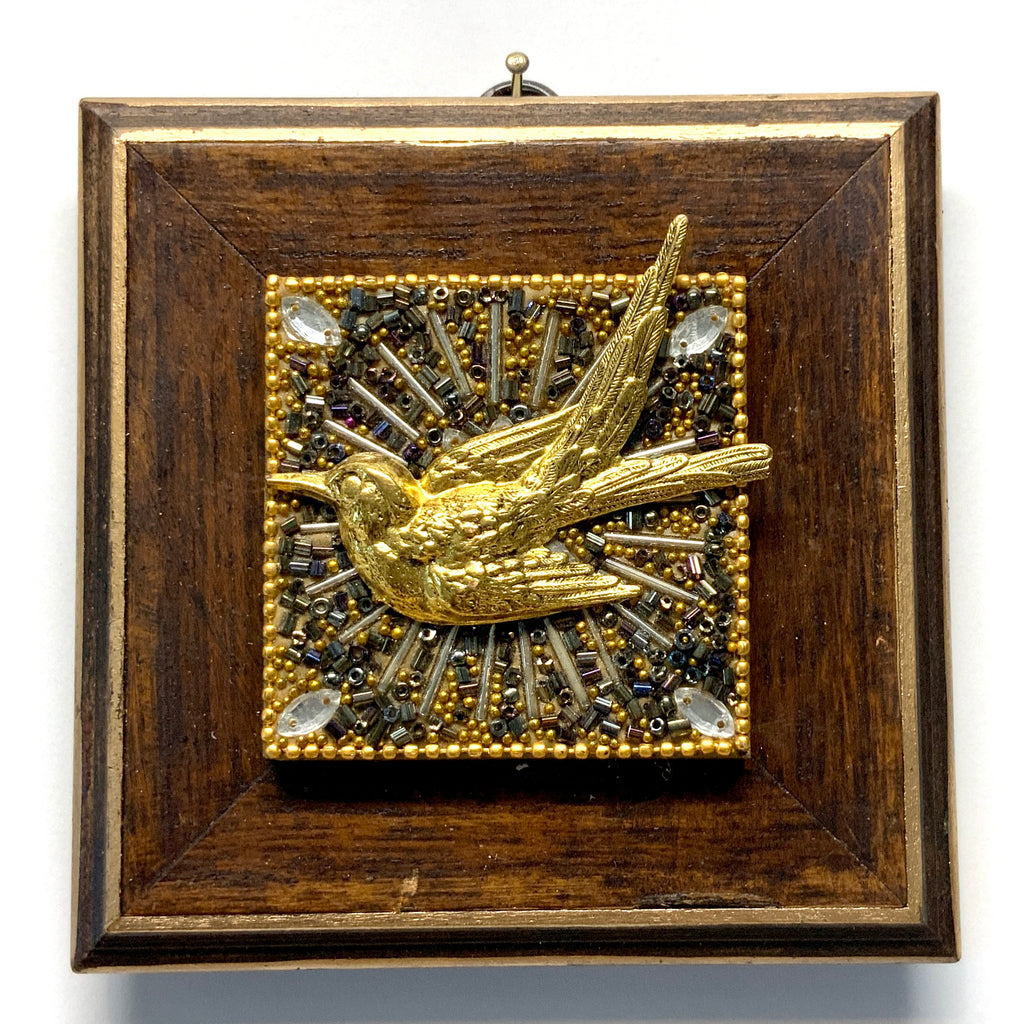 Wooden Frame with Swallow on Beaded Block (4.75” wide)