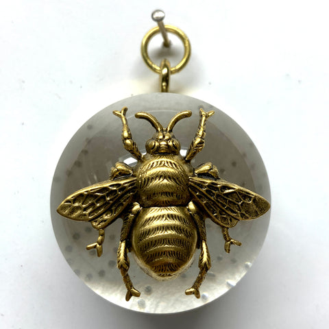 Acrylic Dome Frame with Grande Bee on Marbled Paper / Slight Imperfections (2