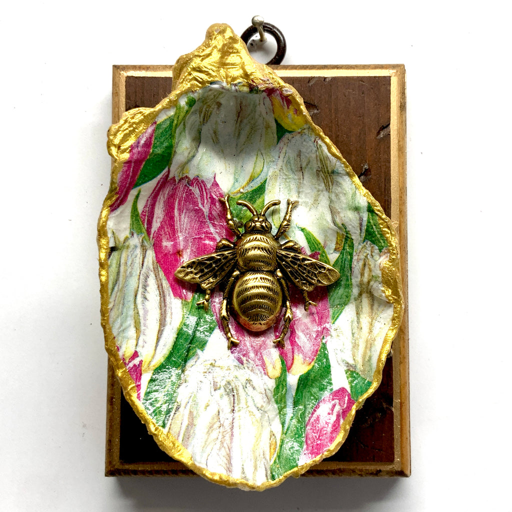 Wooden Frame with Grande Bee on Oyster Shell (3.25