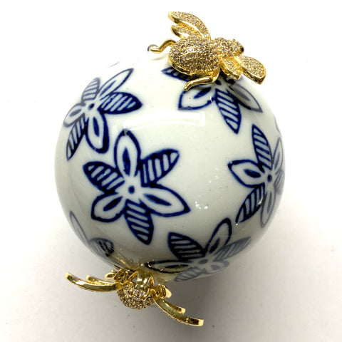 Ceramic Ball Frame with Sparkle Bees / Slight Imperfections (2