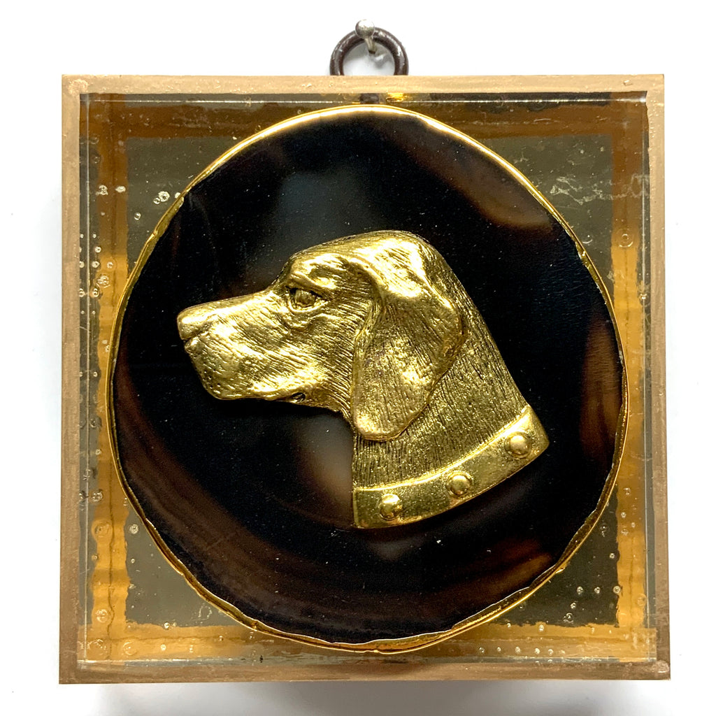 Acrylic Frame with Stately Dog and Agate on Gold Leaf / Slight Imperfections (4