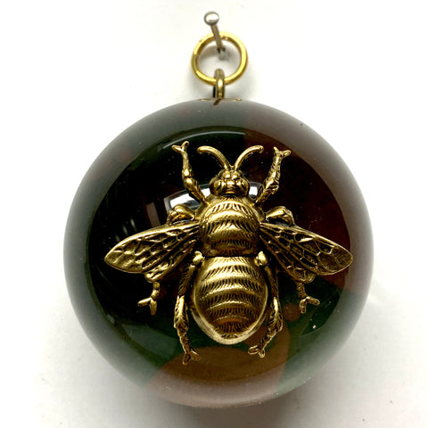 Acrylic Dome Frame with Grande Bee on Marbled Paper / Slight Imperfections (2.5