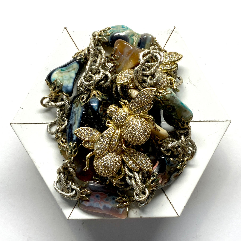 Modern Lacquered Frame with Sparkle Bees on Necklace (3.75” wide)