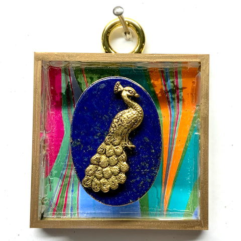 Acrylic Frame with Peacock on Lapis / Slight Imperfections (2