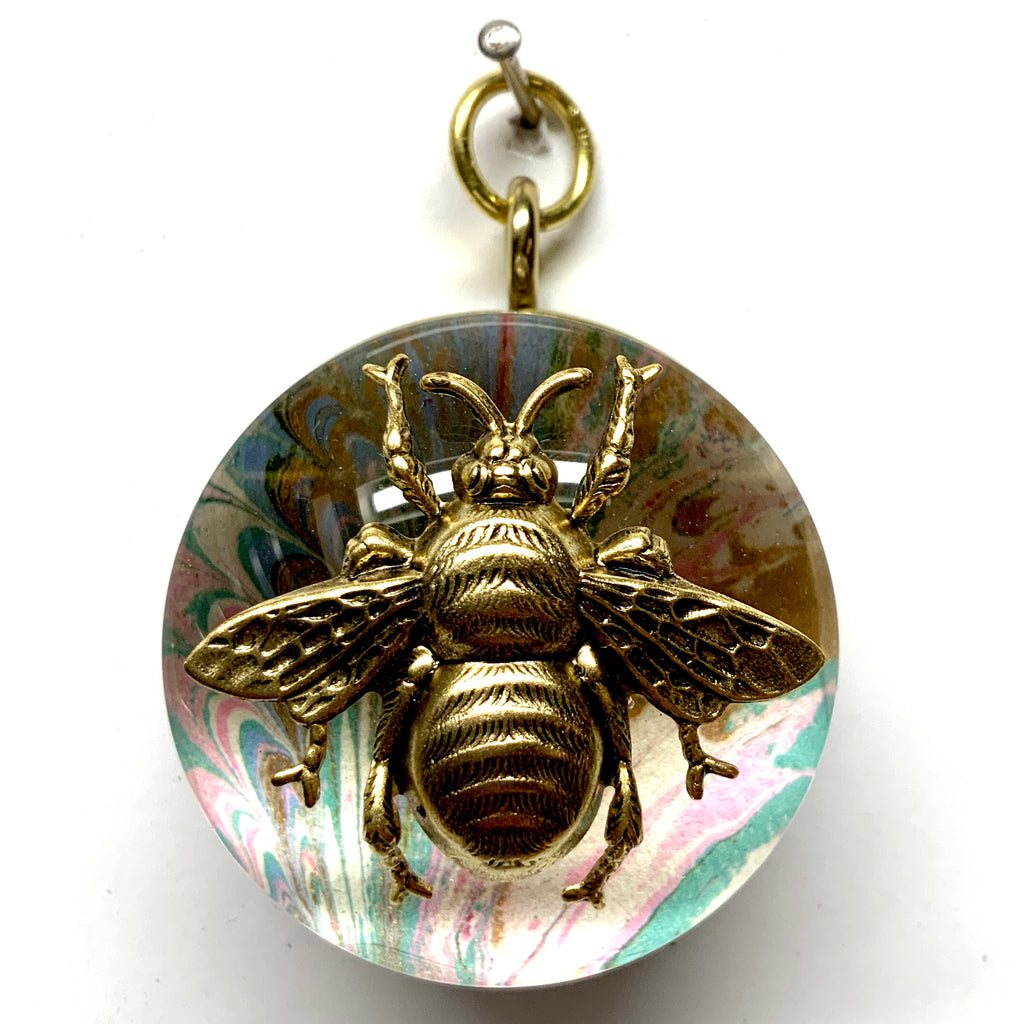 Acrylic Dome Frame with Grande Bee on Marbled Paper / Slight Imperfections (2