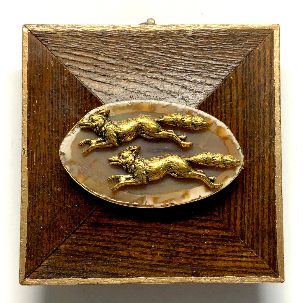 Wooden Frame with Foxes on Agate (3.75” wide)