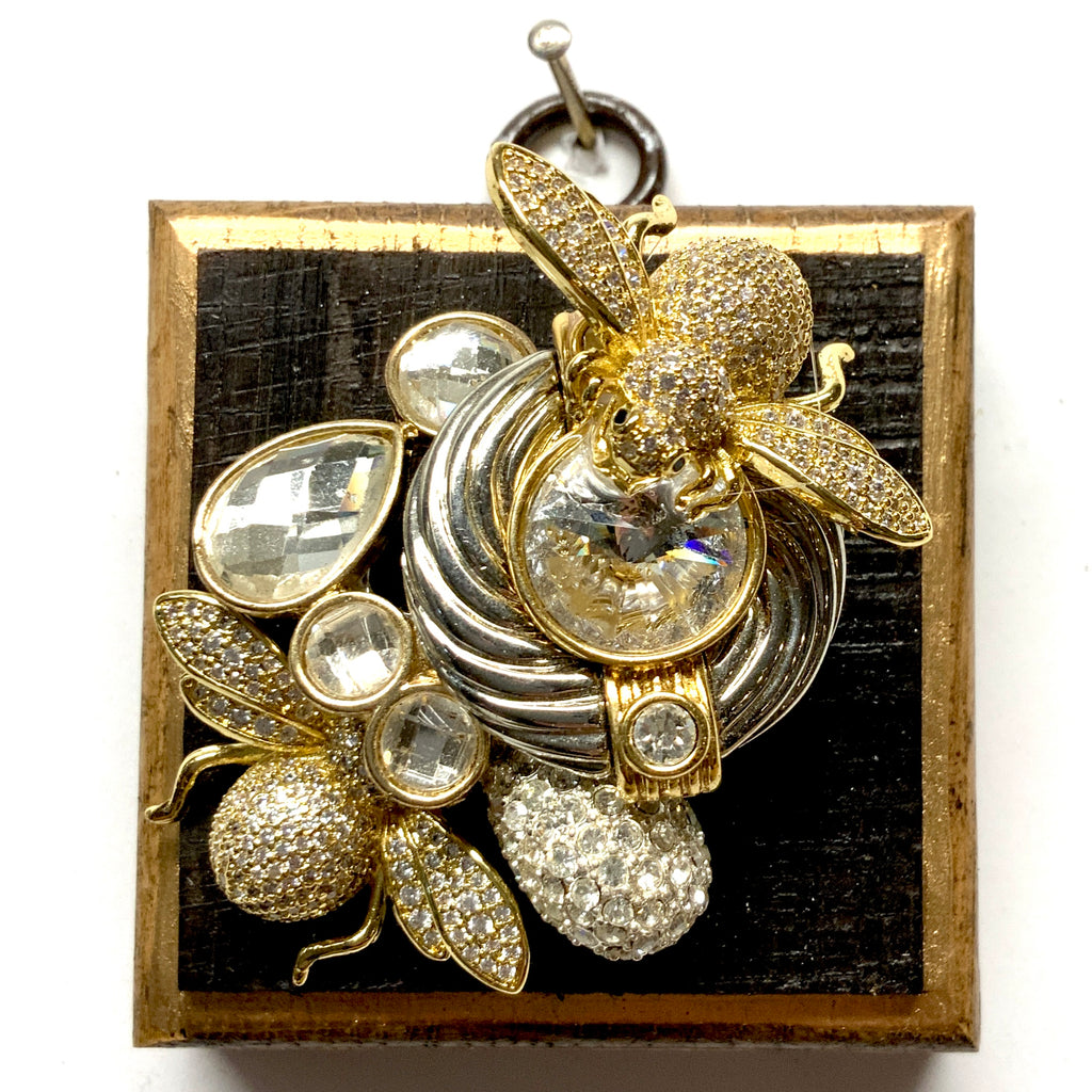 Bourbon Barrel Frame with Sparkle Bees on Brooch (2.5