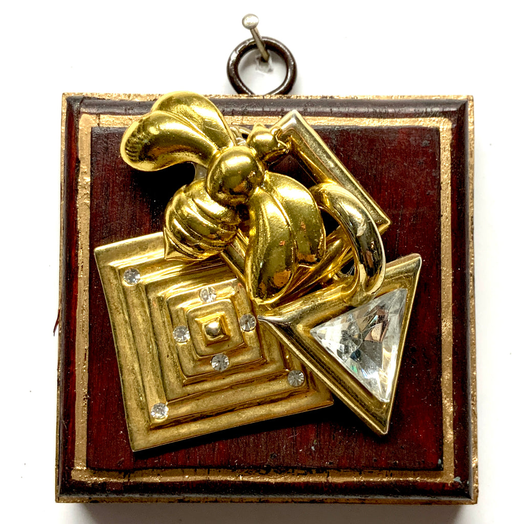 Wooden Frame with Deco Bee on Brooch (3.25
