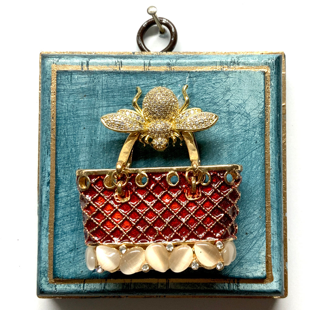 Painted Frame with Sparkle Bee on Handbag (3.25