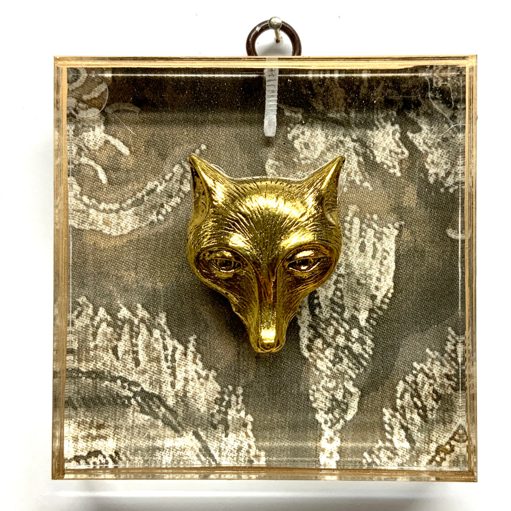 Acrylic Frame with Fox on Fortuny Fabric / Slight Imperfections (4