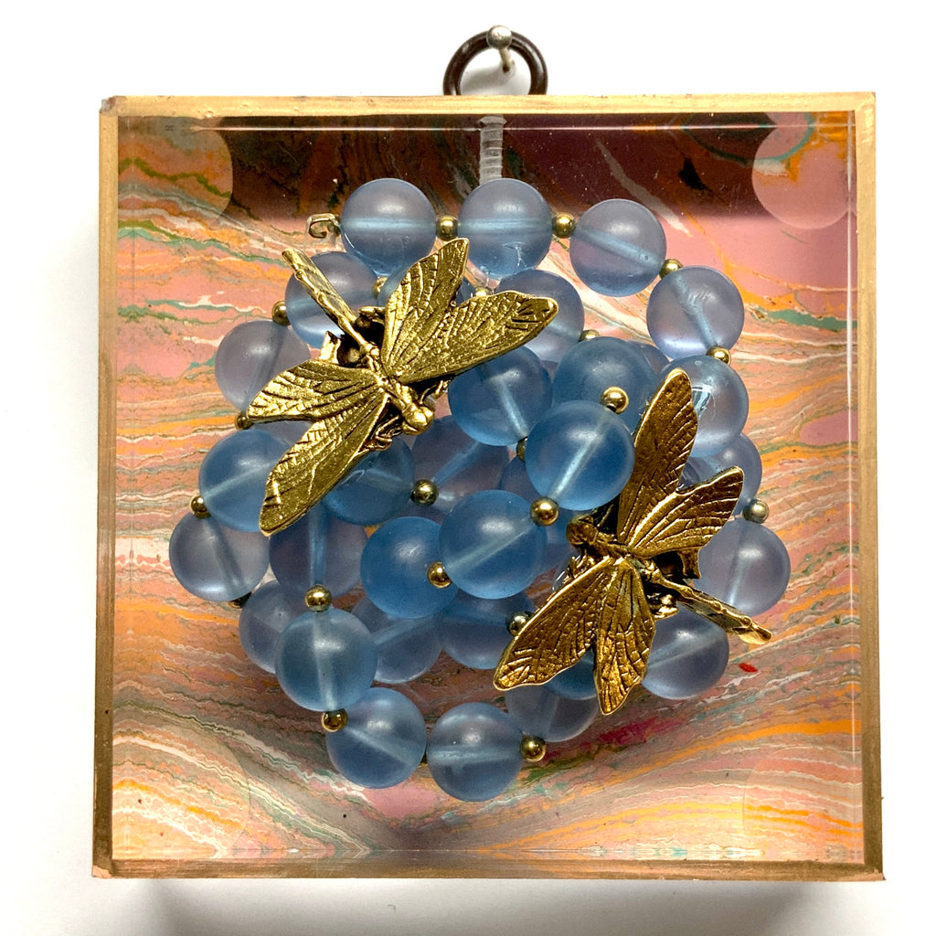 Acrylic Frame with Dragonflies and Necklace on Marbled Paper / Slight Imperfections (4