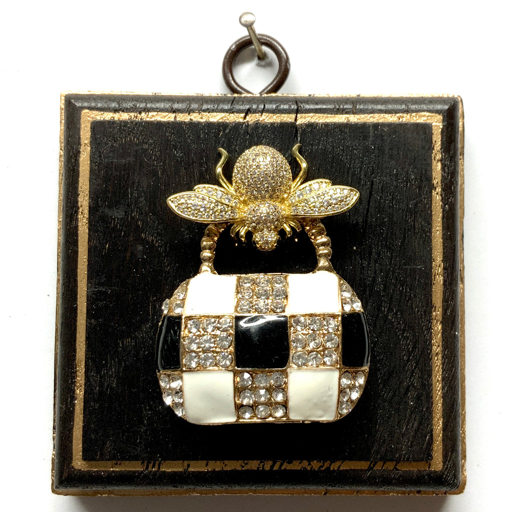 Painted Frame with Sparkle Bee on Handbag (3.25