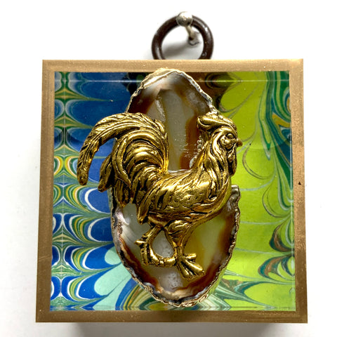 Acrylic Frame with Rooster on Agate / Slight Imperfections (2