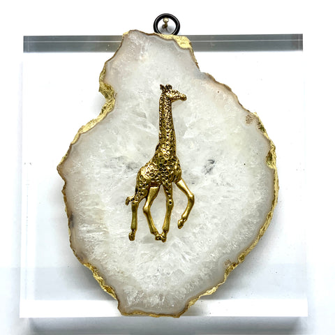 Lucite Acrylic Frame with Giraffe on Agate (6” wide)