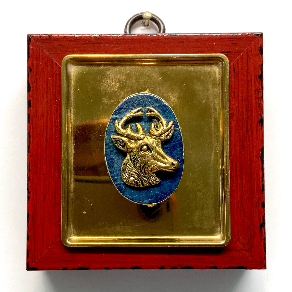 Modern Lacquered Frame with Stag on Lapis (3 ” wide)