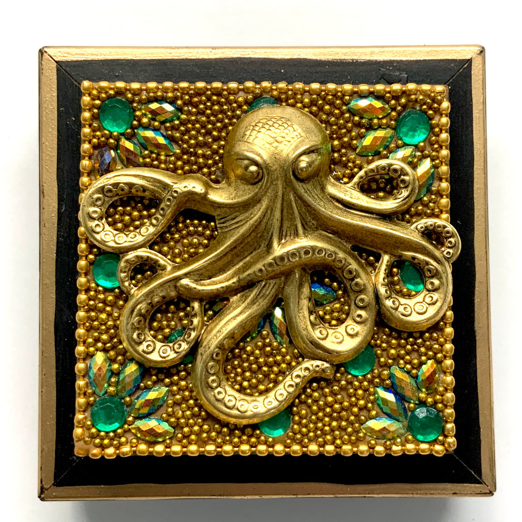 Lacquered Frame with Octopus on Beaded Block (3” wide)